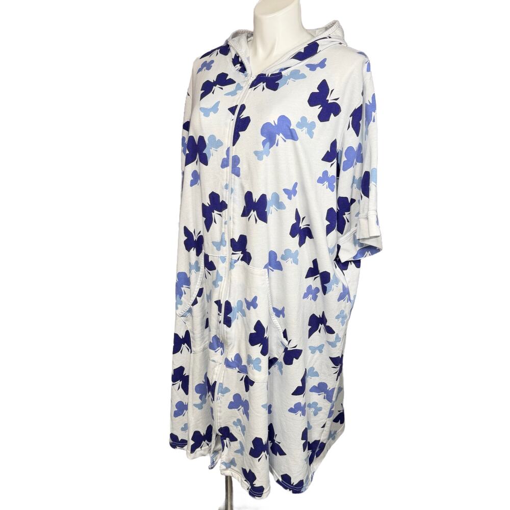 Dreams Co Womens Lightweight Robe Full Zip Hooded Half Sleeve Butterfly Print 5X - Picture 6 of 8